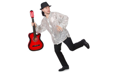 Guitar player isolated on white