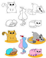 Fototapeta premium Coloring page set CATS