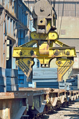 Fototapeta premium Cargo train platform with steel plate