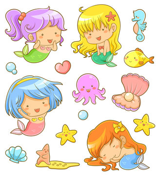 collection of adorable mermaids and related icons