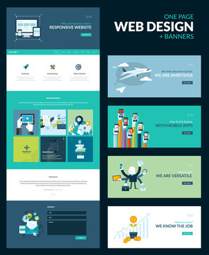 One page website design template, set of flat design banners