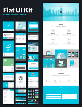 One page website design template, flat UI kit