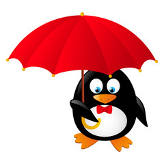 Funny penguin with red umbrella