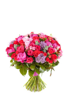 bouquet of roses and peonies, isolated over white background
