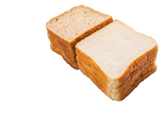 Whole Wheat Bread and Sandwich Bread Over White Background