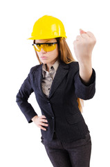 Woman construction worker isolated on white