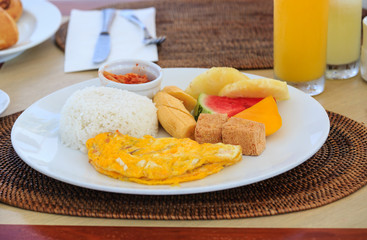breakfast with scrambled eggs and tofu