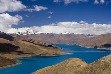 Naklejka na ściany i meble Yamdrok High Pass - Turquoise Lake - Tibet
