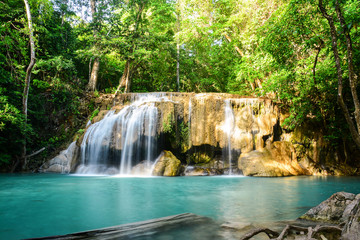Fototapeta na wymiar Waterfall beautiful (erawan waterfall) in kanchanaburi province