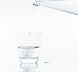 Pouring water on glass