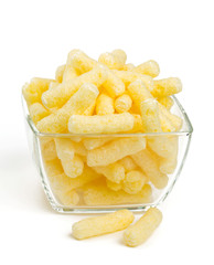 crunchy corn snacks isolated on white