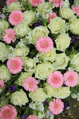 pink gerberas and white roses - wedding flowers