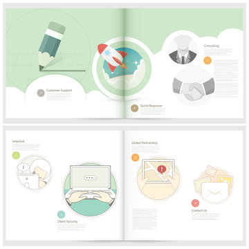 Brochure design template for business with concept icons