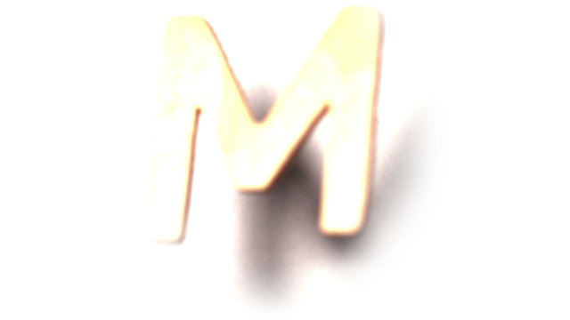 The letter m rising on white background