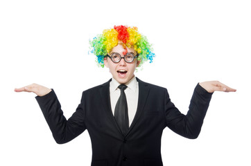 Clown businessman isolated on white