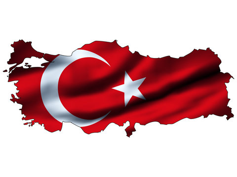 Illustration with waving flag inside map - Turkey