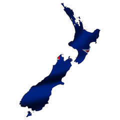 Illustration with waving flag inside map - New Zealand