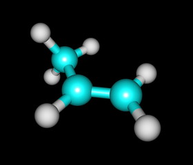 Obraz premium Propene (propylene) molecular structure on black background