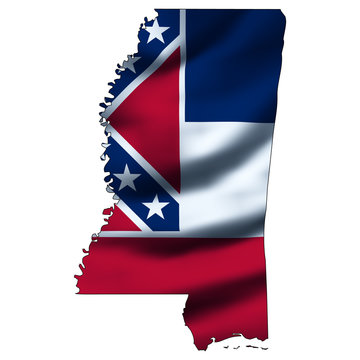 Illustration with waving flag inside map - Mississippi
