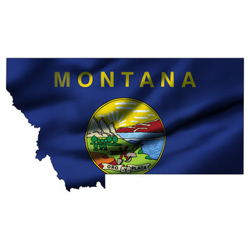 Illustration with waving flag inside map - Montana