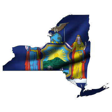Illustration with waving flag inside map - New York