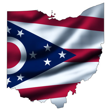 Illustration with waving flag inside map - Ohio