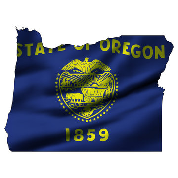 Illustration with waving flag inside map - Oregon