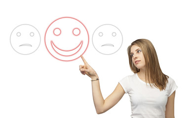 white woman pointing