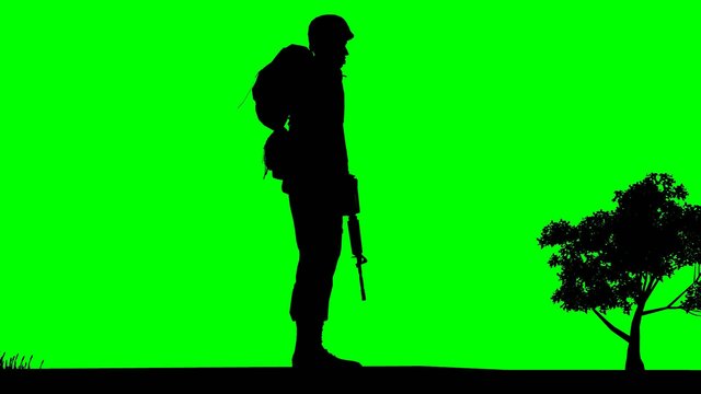 Soldiers Silhouette - green screen