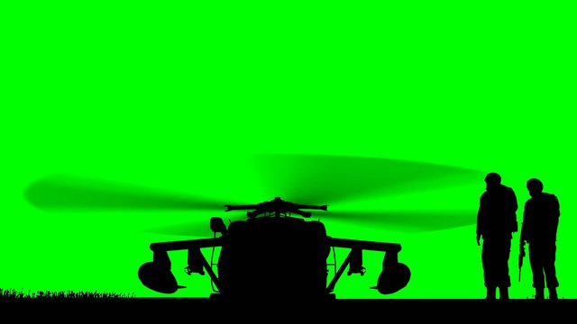 Black Hawk Helicopter Rising on green screen
