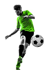 Küchenrückwand glas motiv soccer football player young man kicking silhouette © snaptitude