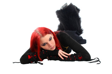 Bored red hair girl on the floor.