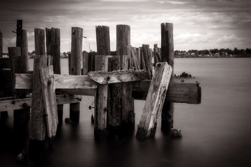Old Wooden Abandoned Pier Structure Ruins