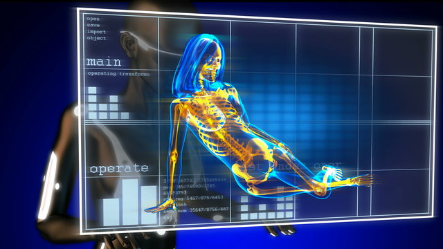 cute woman radiography on hologram