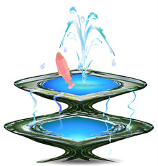 Spounting fountain with pink fish