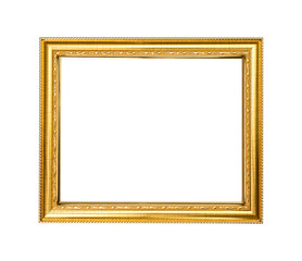 Golden wood frame on white background