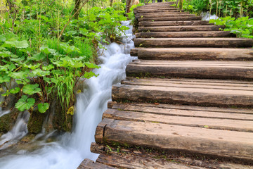 Wood path in the Plitvice Lake in Croati