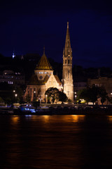 Fototapeta premium Calvinist Church from Danube river at night