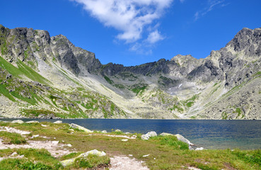 Naklejka na ściany i meble Mountain and Lake High Tatras in the summer, Slovakia, Europe