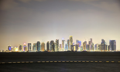 Doha downtown skyline at night. Qatar, Middle East