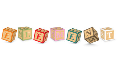 Word ELEMENT written with alphabet blocks