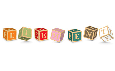 Word ELEMENT written with alphabet blocks