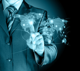 business man touch world map and connection