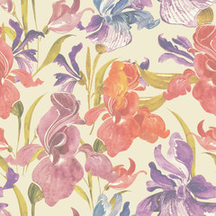 Naklejka premium Irises seamless pattern