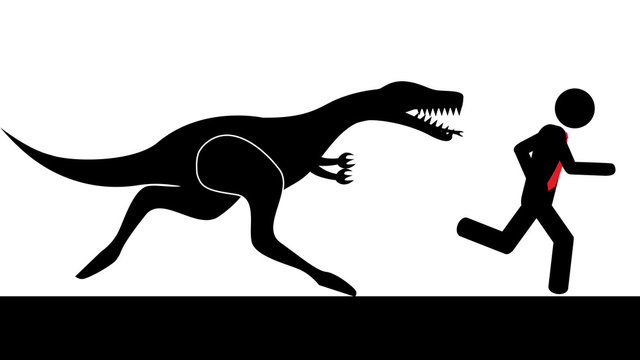 Man run from dinosaur