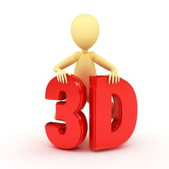 3d yellow character with 3d glossy and shinny letters