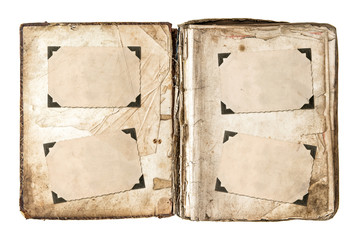 old photo album page with frames and corners