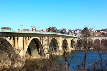 Key Bridge over Potomac river and Georgetown in winter