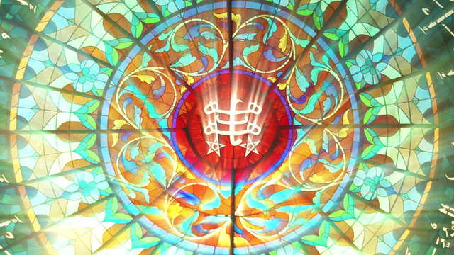Stained Glass with Bahai ringstone symbol (Seamless Loop)