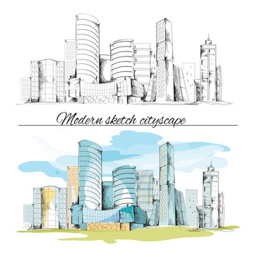 Modern sketch buildings cityscape